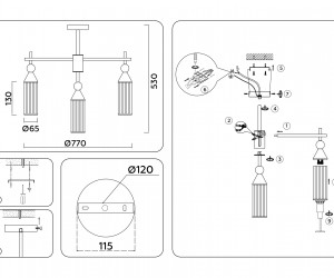 LH55258/9 BK/BS/CL черный/латунь/прозрачный E14*9 max 40W D770*530