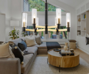 LH55511/6 BK/BS/CL черный/латунь/прозрачный E14*6 max 40W D570*760