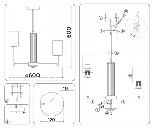LH56215/6 BS/FR латунь/белый матовый E27/6 max 60W D600*600