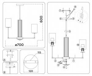 LH56217/8 BS/FR латунь/белый матовый E27/8 max 60W D700*600