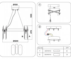 TR5344/12 GD/SM золото/дымчатый G9/12 max 40W D600*770