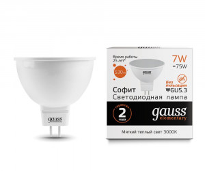 Лампа Gauss LED Elementary MR16 GU5.3 7W 3000K 1/10/100
