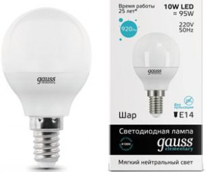 Лампа Gauss LED Elementary Globe 10W E14 4100K 1/10/100