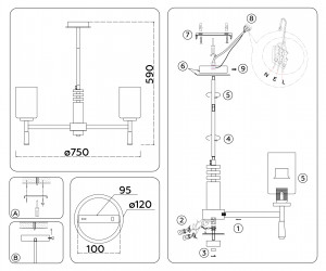 LH56253/7 SN/FR никель/белый матовый E27/7 max 60W D750*590
