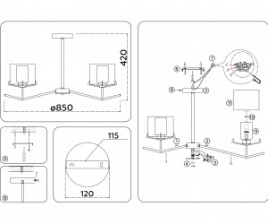 LH57002/6 SN/FR никель/белый матовый E14/6 max 40W D850*420