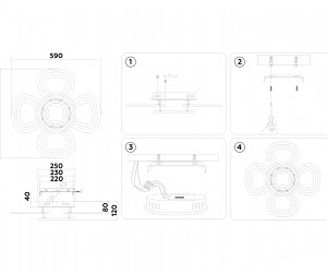 FA8925/4+1 WH/CH белый/хром 163W 3000K-6400K 590*590*120 (ПДУ РАДИО 2.4G)