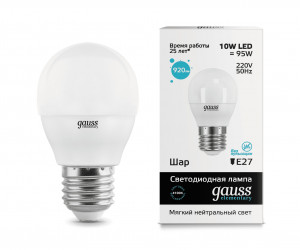 Лампа Gauss LED Elementary Шар 10W E27 730lm 4100K 1/10/100