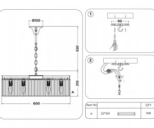 TR5097/8 CH/TI хром/янтарь E14/8 max 40W D600*760
