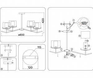 LH57008/6 BS/FR латунь/белый матовый E14/6 max 40W D850*420