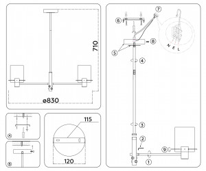 LH57033/8 BS/SM латунь/дымчатый E14/8 max 40W D830*710