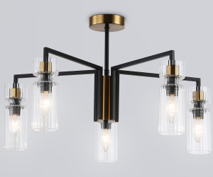 LH56113/5 BK/BS/CL черный/латунь/прозрачный E14*5 max 40W D605*350