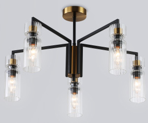 LH56113/5 BK/BS/CL черный/латунь/прозрачный E14*5 max 40W D605*350