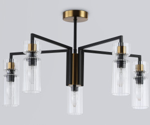 LH56113/5 BK/BS/CL черный/латунь/прозрачный E14*5 max 40W D605*350