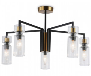 LH56113/5 BK/BS/CL черный/латунь/прозрачный E14*5 max 40W D605*350