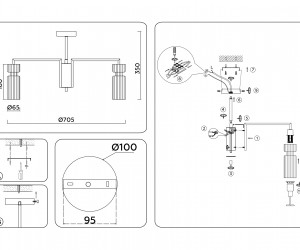 LH56115/7 BK/BS/CL черный/латунь/прозрачный E14*7 max 40W D705*350