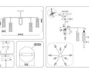 LH56117/9 BK/BS/CL черный/латунь/прозрачный E14*9 max 40W D765*440