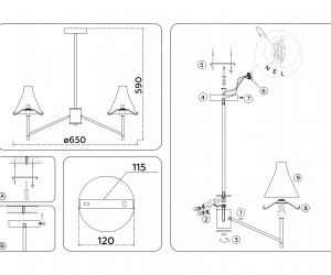 LH57121/3 SN/FR никель/белый матовый E14/3 max 40W D650*590