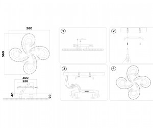 FA1702/4 WH/CH белый/хром 121W 3000K-6400K 560*560*90 (ПДУ РАДИО 2.4G)
