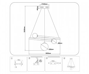 FL66303 BK черный 39W 3000K-6400K+G9 D500*1200 (ПДУ ИК)