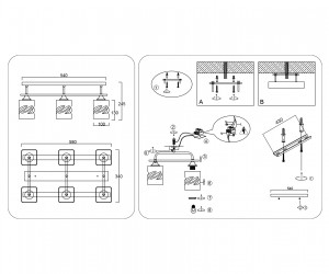 TR3033250/6 BK/WD черный/дерево E27/6 max 60W 580*340*245