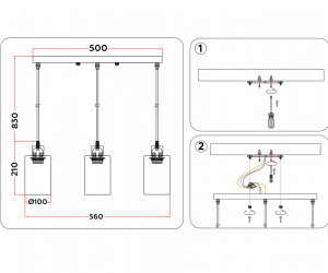 TR3698/3 BK/SM черный/дымчатый E27*3 max 40W 560*100*1040