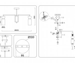 LH56124/5 BS/FR латунь/белый матовый E14*5 max 40W D605*350