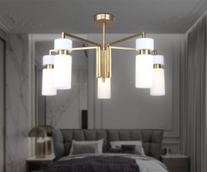 LH56124/5 BS/FR латунь/белый матовый E14*5 max 40W D605*350