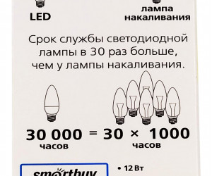 Светодиодная (LED) Лампа Smartbuy-C37-12W/3000 (SBL-C37-12-30K-E27)