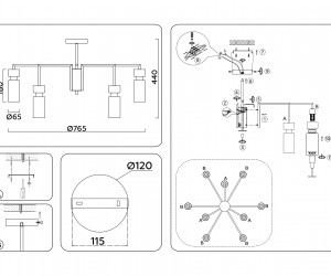 LH56128/9 BS/FR латунь/белый матовый E14*9 max 40W D765*440