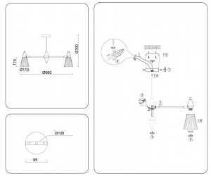 LH58114/5 BK/LW/SM черный/светлое дерево/дымчатый E14*5 max 40W D660*390