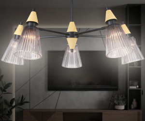 LH58114/5 BK/LW/SM черный/светлое дерево/дымчатый E14*5 max 40W D660*390