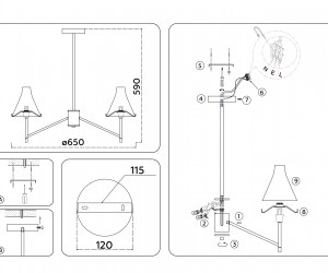 LH57133/5 BS/FR латунь/белый матовый E14/5 max 40W D650*590