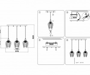 TR3613/3 CH/SM хром/дымчатый E27/3 max 40W 570*140*920