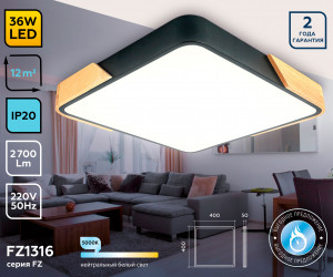 FZ1316 BK/LW черный/светлое дерево 36W 5000K 400*400*50 (без ПДУ)