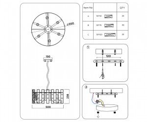 TR5061/6 GD/CL золото/прозрачный E14/6 max 40W D500*938