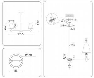 LH75051/5 BS/GN латунь/зеленый E14*5 max 40W D700*580