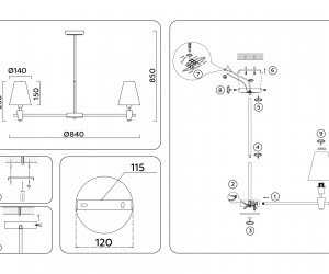 LH75053/7 BS/GN латунь/зеленый E14*7 max 40W D840*580