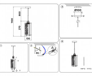TR3636 CH/WH хром/белый E14 max 40W D130*1100