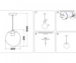 TR3510 GD/TI золото/янтарь E27 max 40W D200*1200