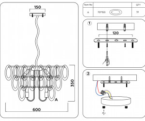 TR5177/10 CH/CL/FR хром/прозрачный/белый матовый E14/10 max 40W D600*1050