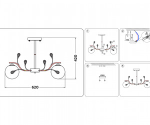 TR9072/5 BK/TI черный/янтарь E14 max 40W D620*420