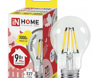Лампа светодиодная LED-A60-deco 9Вт 230В Е27 3000К 810Лм прозрачная IN HOME