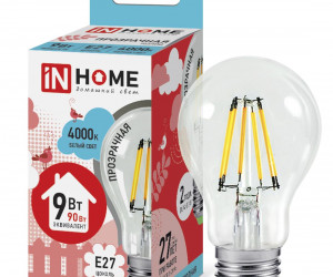 Лампа светодиодная LED-A60-deco 9Вт 230В Е27 4000К 810Лм прозрачная IN HOME