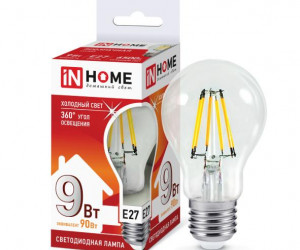 Лампа светодиодная LED-A60-deco 9Вт 230В Е27 6500К 810Лм прозрачная IN HOME