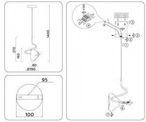LH15001 BK/SM черный/дымчатый G9 max 40W D190*1400