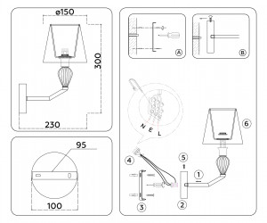 LH75065 CH/DB хром/темно синий E14 max 40W 230*150*300