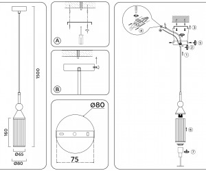 LH55251 BK/BS/CL черный/латунь/прозрачный E14 max 40W D65*1500