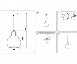 TR3517 CH/TI хром/янтарь E27 max 40W D180*1200