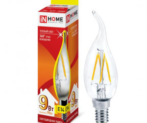 Лампа светодиодная LED-СВЕЧА НА ВЕТРУ-deco 9Вт 230В Е14 3000К 810Лм прозрачная IN HOME