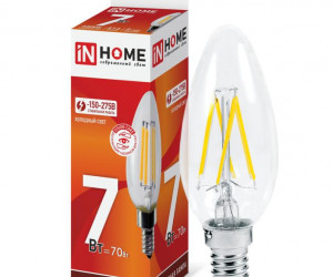 Лампа светодиодная LED-СВЕЧА НА ВЕТРУ-deco 7Вт 230В Е14 6500К 630Лм прозрачная IN HOME